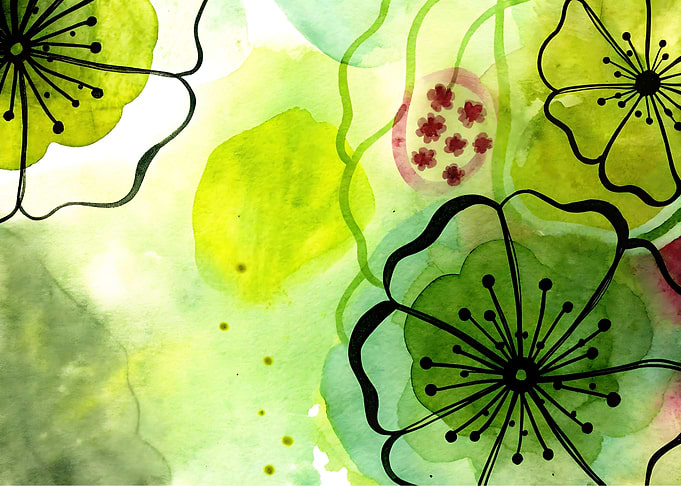 Green Watercolor Floral Abstract