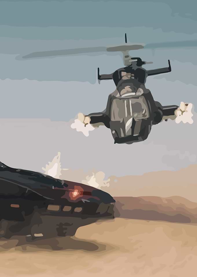 Helicopter and Car in Desert Battle