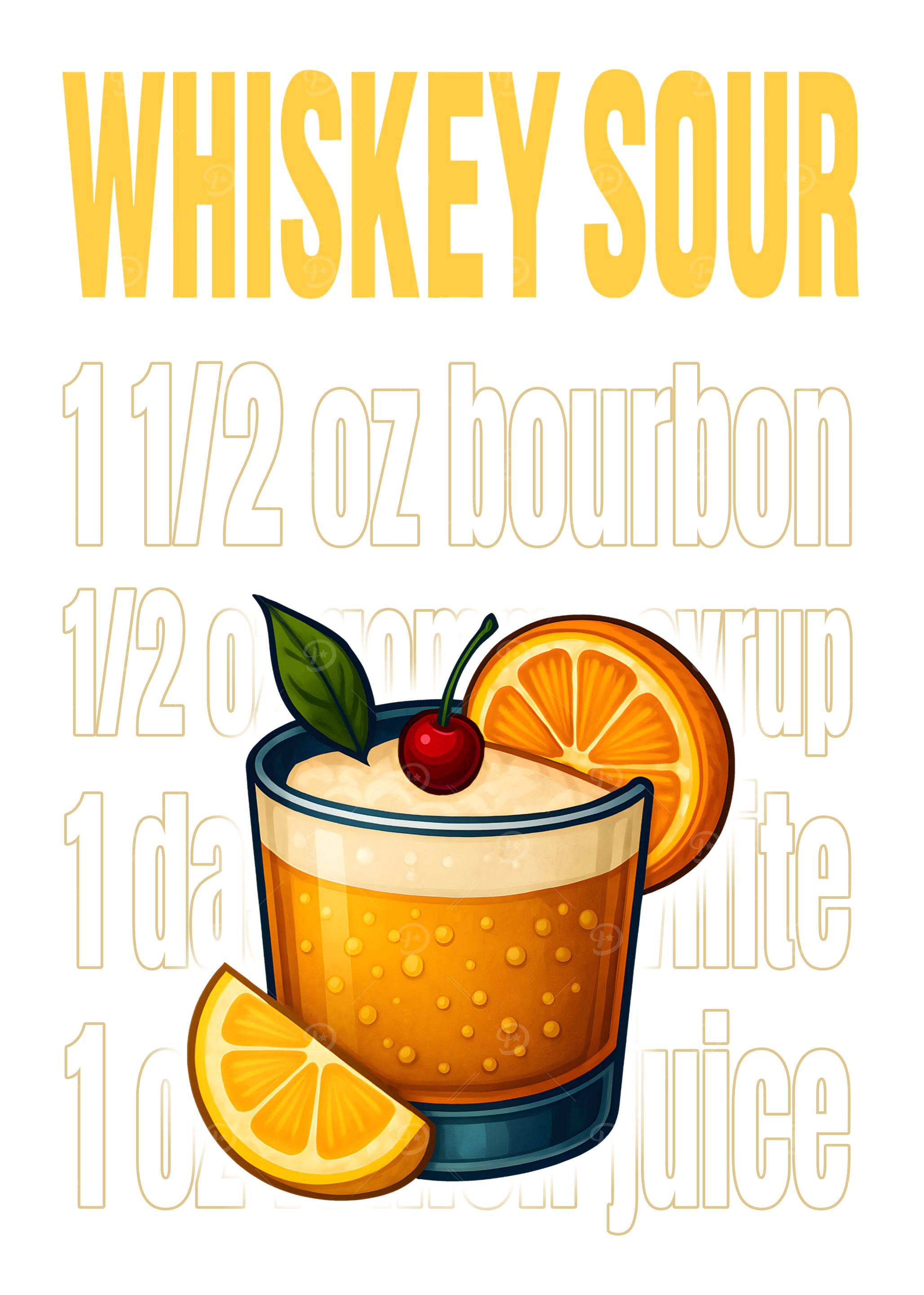 Whiskey Sour Cocktail Art Print – Classic Bourbon Drink Recipe Wall Decor for Bar, Lounge, or Kitchen