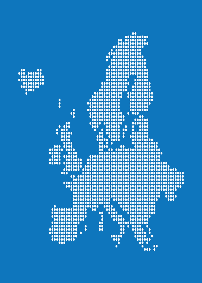 Europe Map Dotted White on Blue