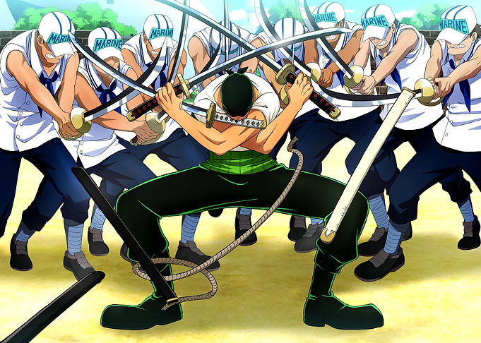 Iconic Moments Brushed Zoro vs Marine Swordsmen