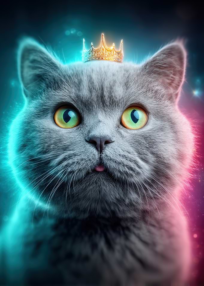 Regal Gray Cat with Crown