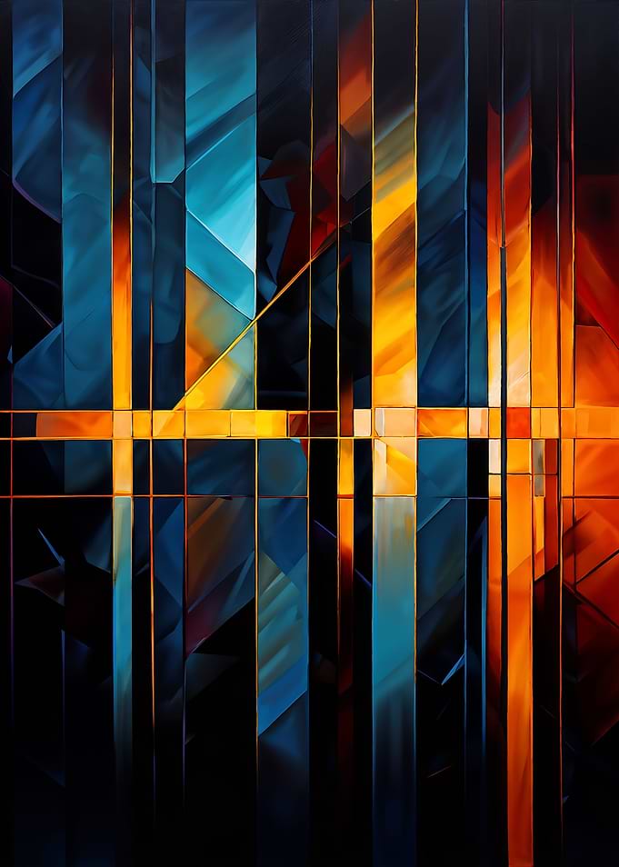 Abstract Geometric Painting with Blue and Orange
