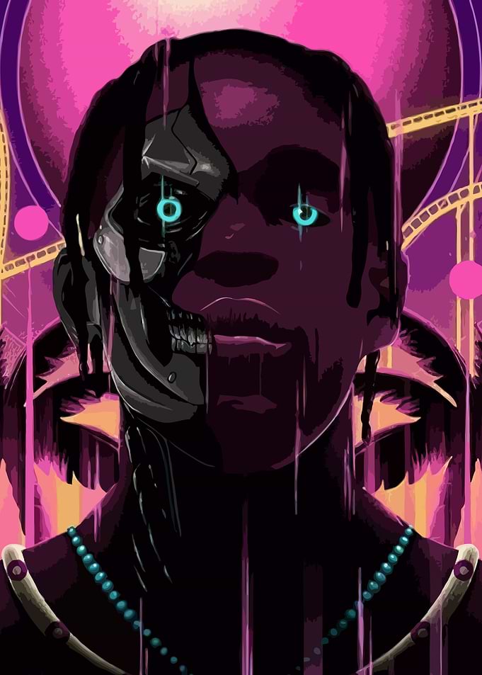 Cyborg Portrait with Pink and Purple Hues
