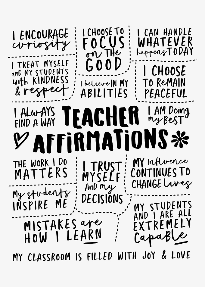 Teacher Affirmations Black and White Poster
