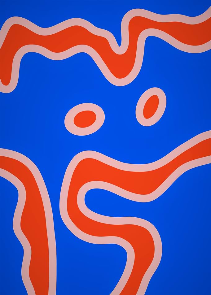 Abstract Face with Orange and Blue