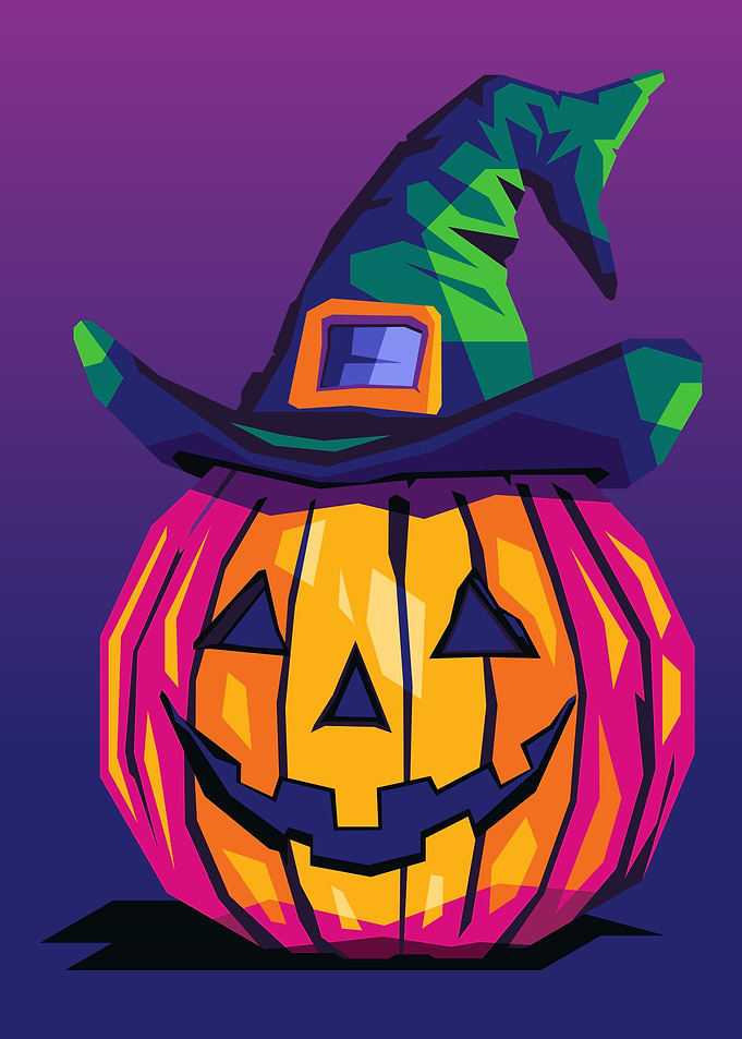 Halloween Pumpkin with Witch Hat