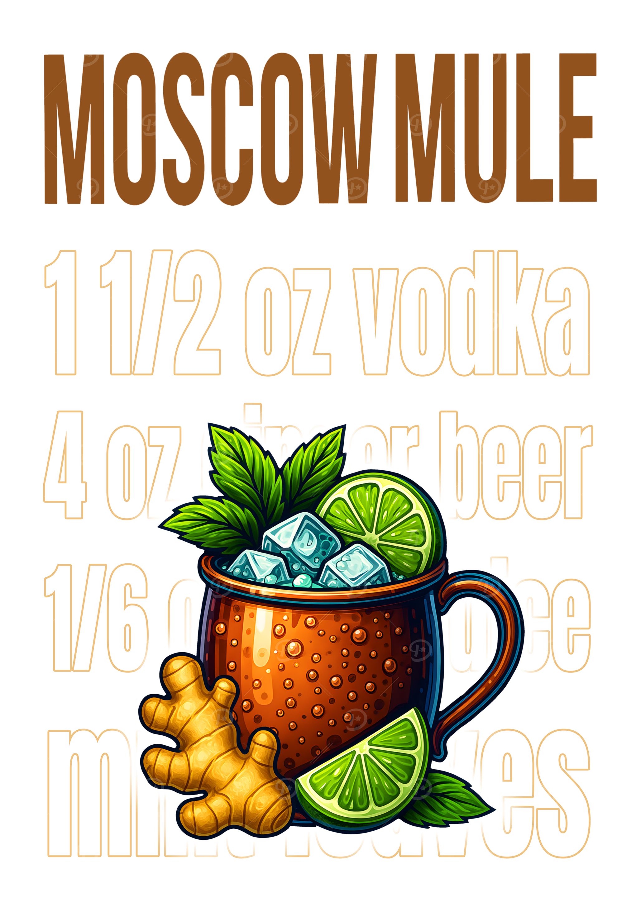 Moscow Mule Cocktail Art Print – Classic Copper Mug Drink Recipe Wall Decor for Bar, Kitchen, or Lounge