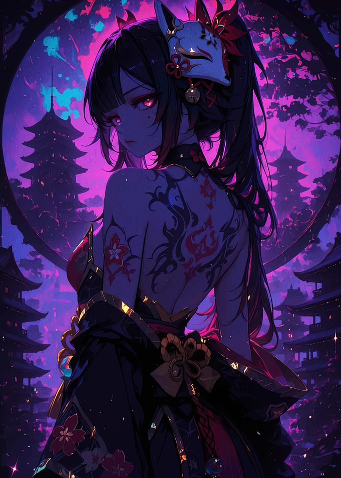 Anime Girl with Fox Mask