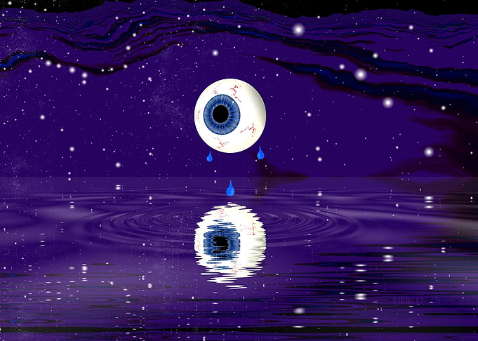 'Dripping Eye' Fractal Art with Reflection in Water