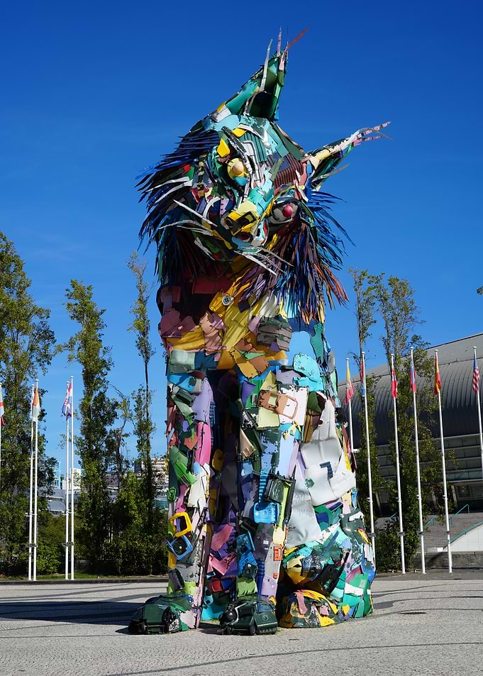 Lynx Sculpture Made of Recycled Materials