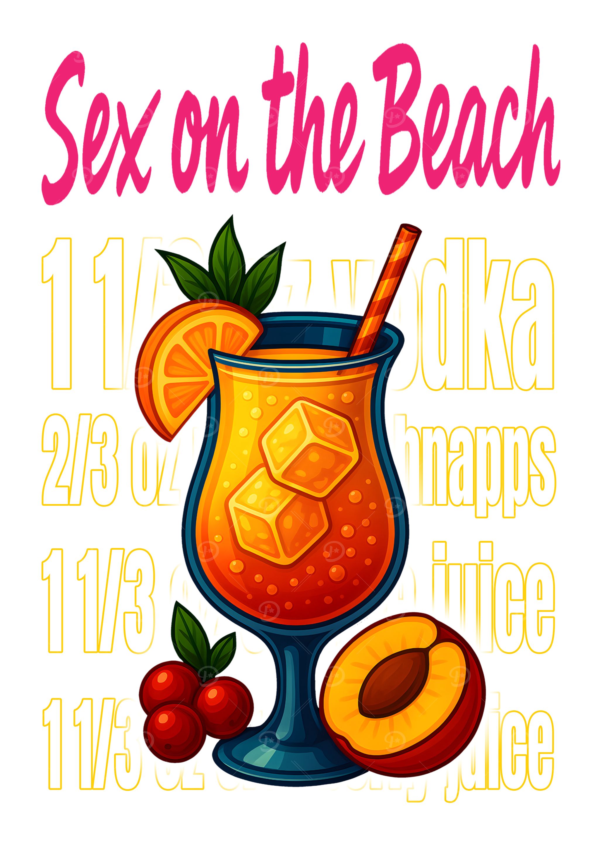 Sex on the Beach Cocktail Art Print – Fruity Vodka Drink Recipe Wall Decor for Bar, Kitchen, or Lounge