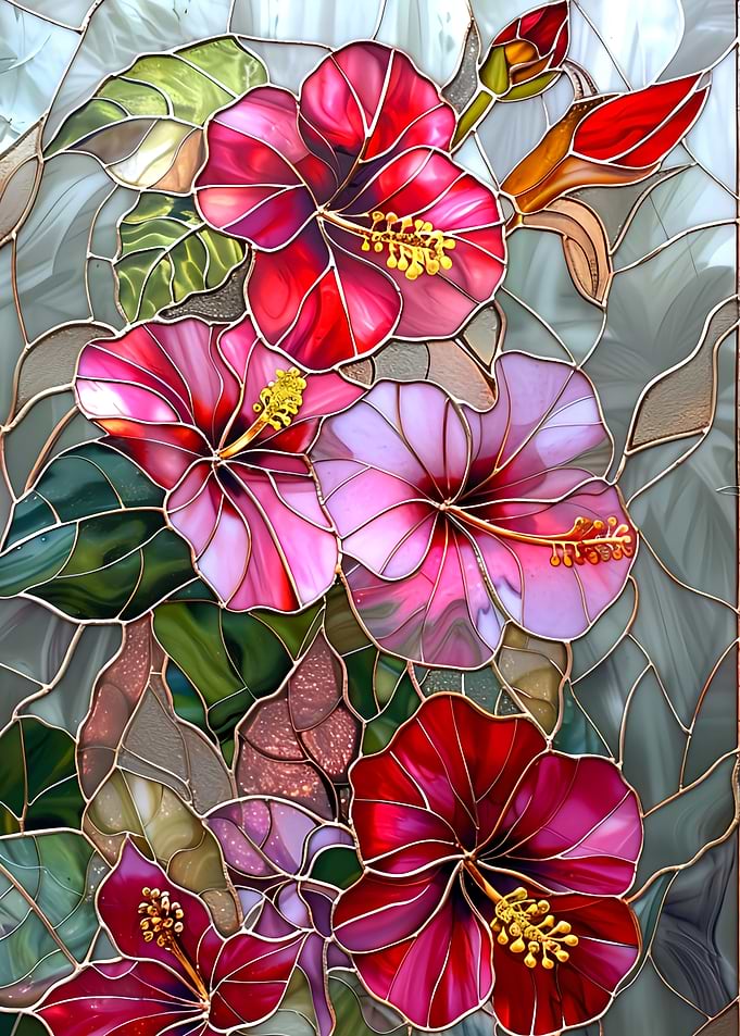 Stained Glass Hibiscus Flowers