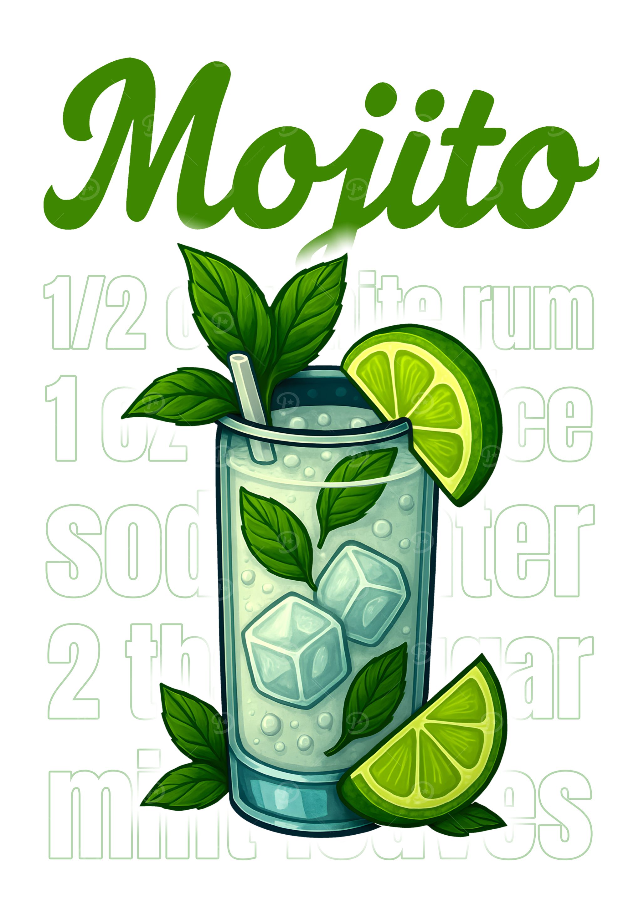 Mojito Cocktail Art Print – Fresh Mint & Lime Drink Recipe Wall Decor for Kitchen, Bar, or Summer Lounge