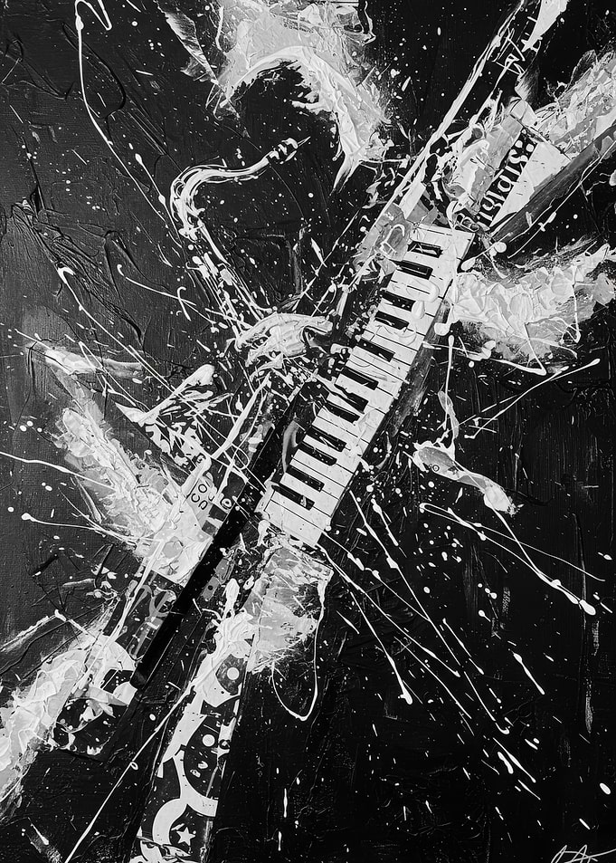 Abstract Musical Instrument Black and White Art
