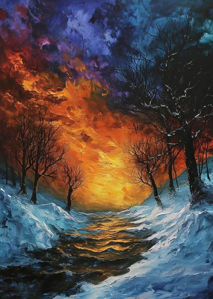 Winter Sunset Landscape Painting