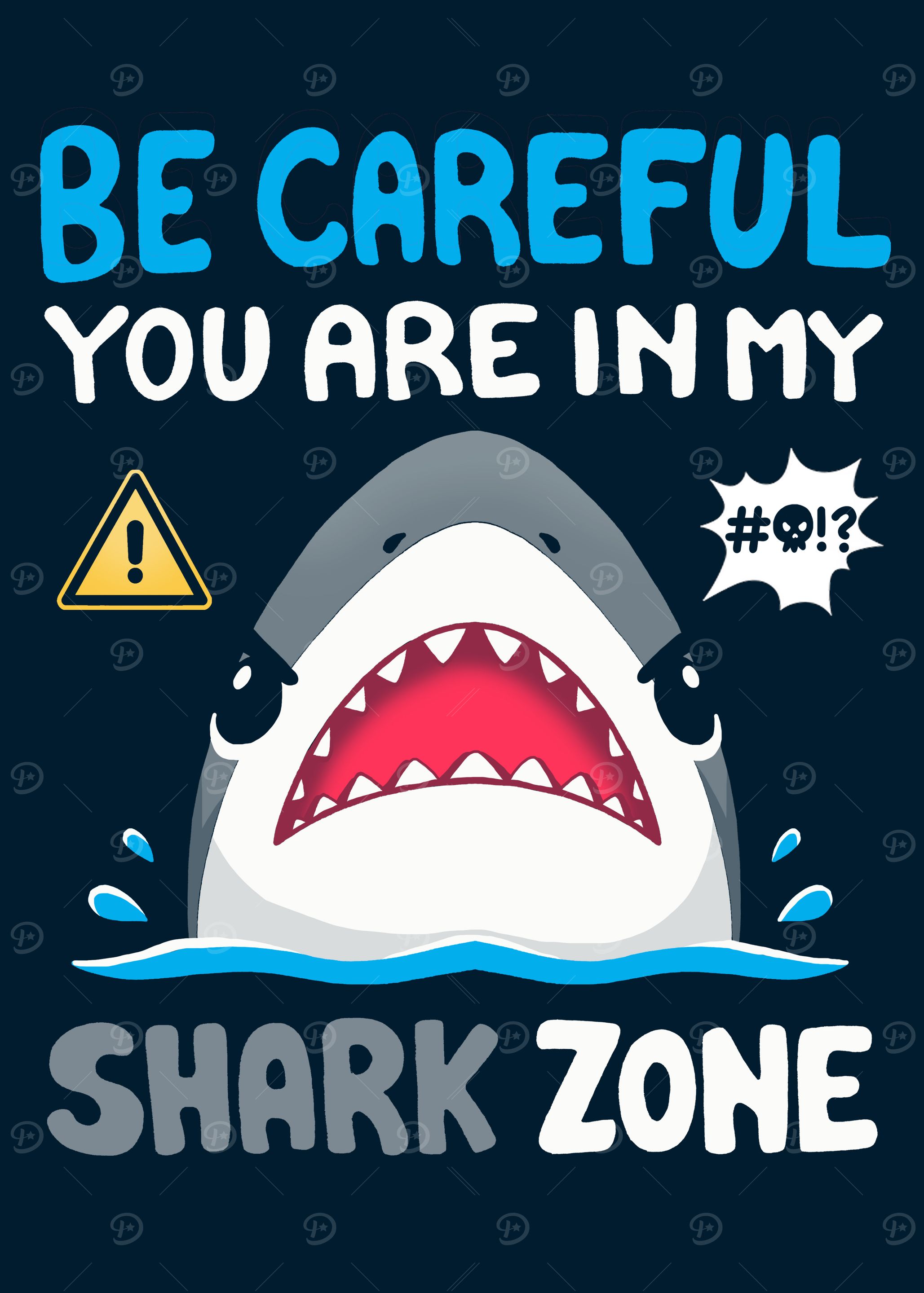 Be Careful Shark Zone Cartoon Illustration