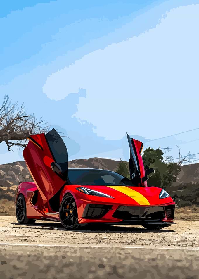 Red Corvette with Open Doors