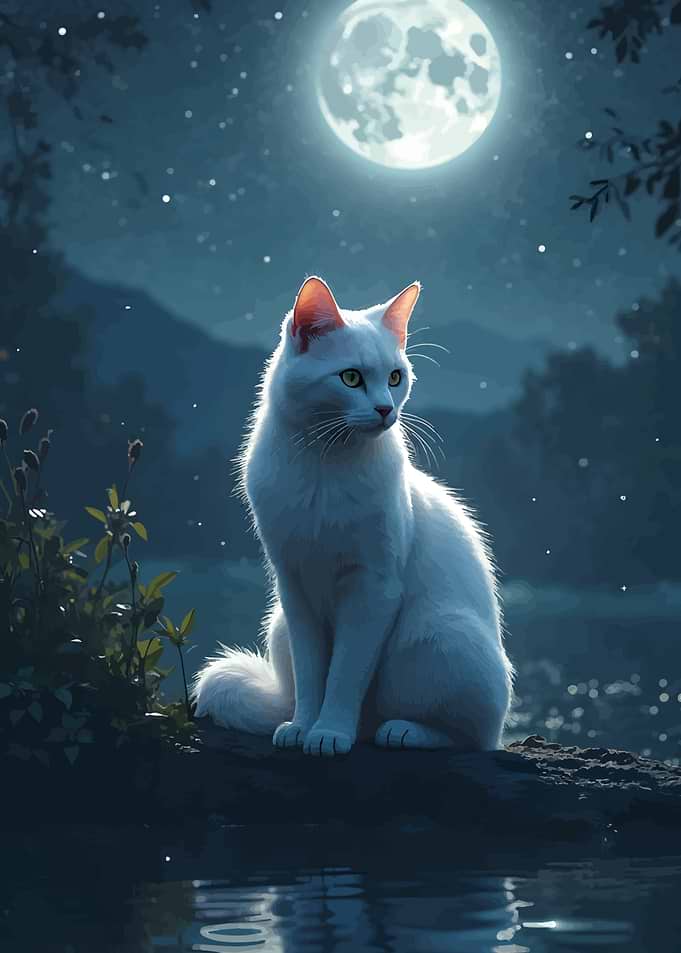 White Cat Under Moonlight