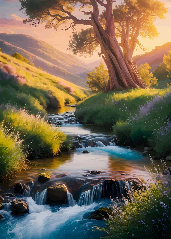 Scenic River Landscape with Large Tree