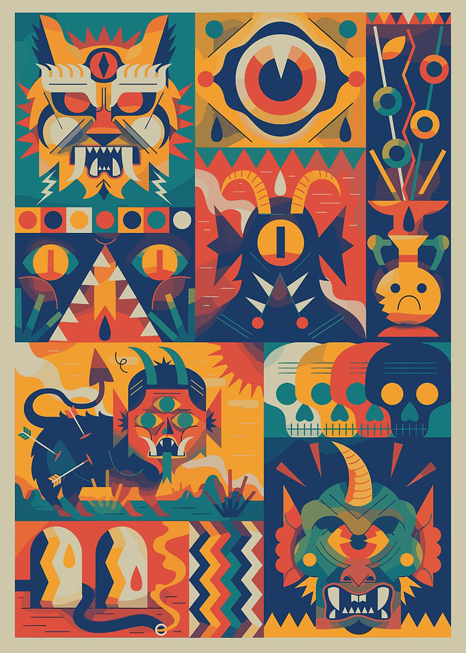 Geometric Monsters and Skulls Illustration