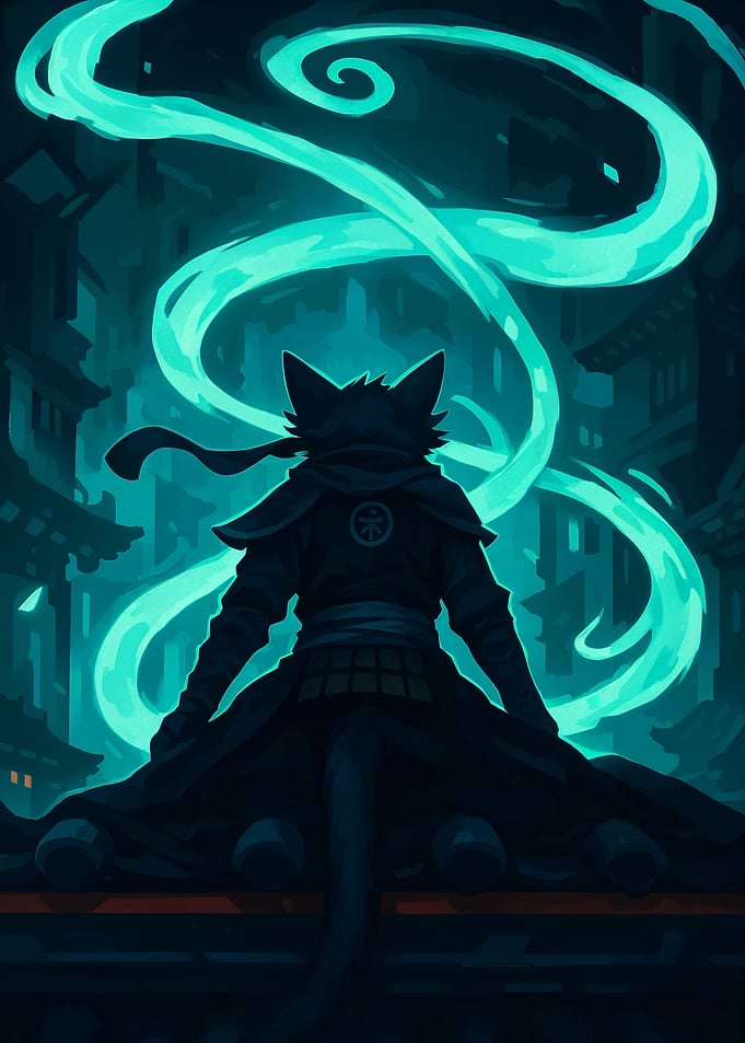 Samurai Cat in a Dark City