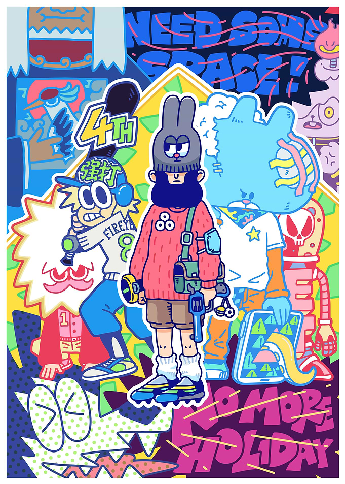 Cartoon Characters Collage with Text