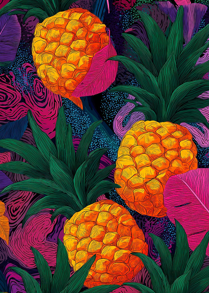 Tropical Pineapple and Leaf Pattern