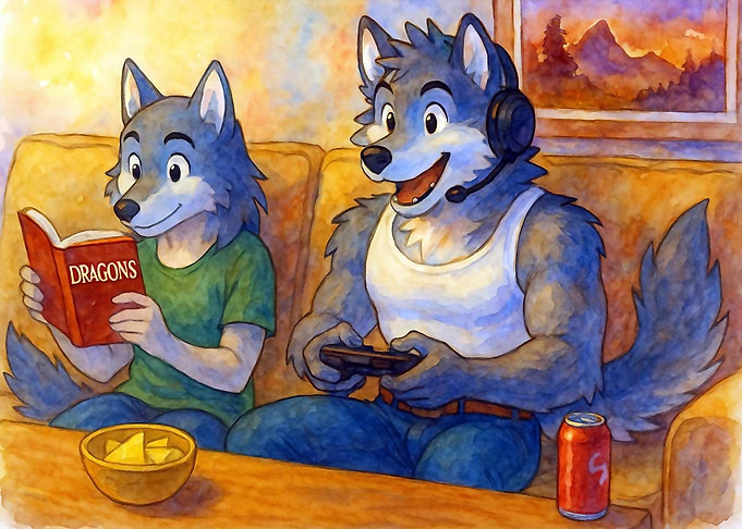 Furry Wolves Relaxing at Home