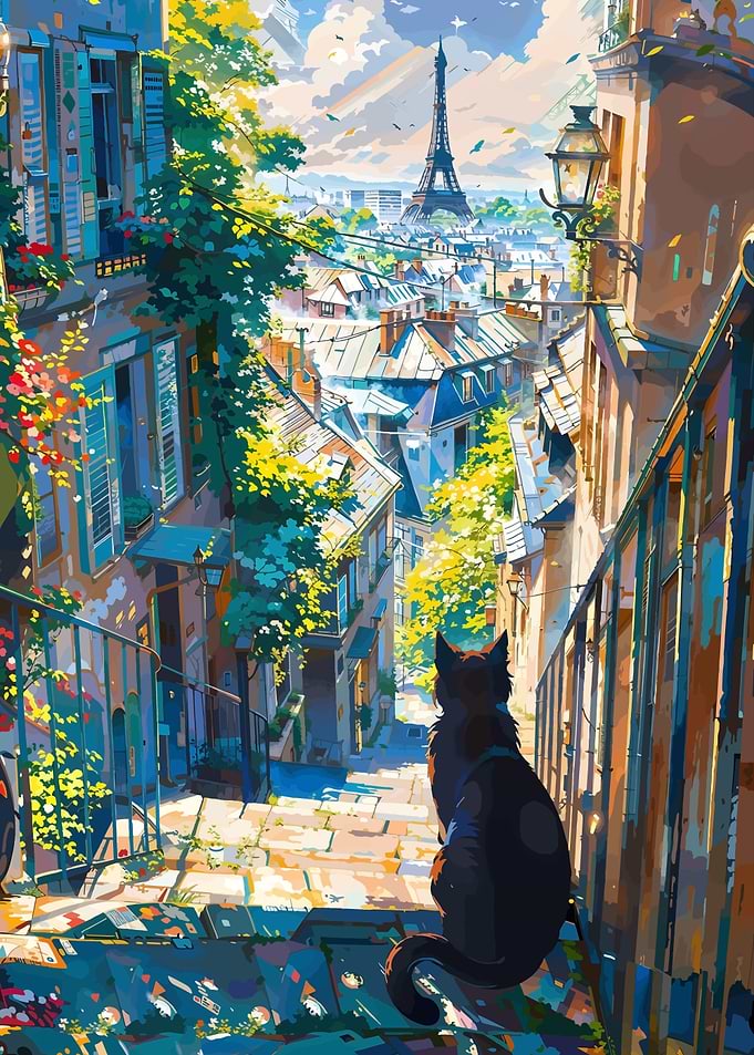 Parisian View with Cat