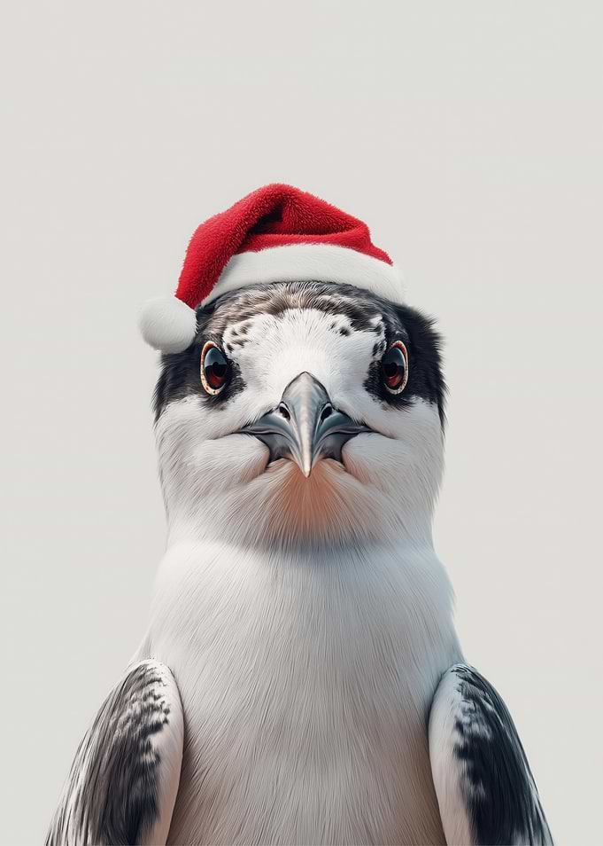 Festive Tern Bird Portrait with Santa Hat