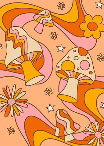 Retro Mushroom and Flower Pattern