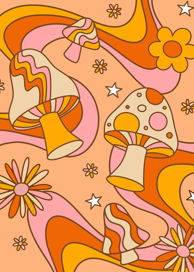 Retro Mushroom and Flower Pattern