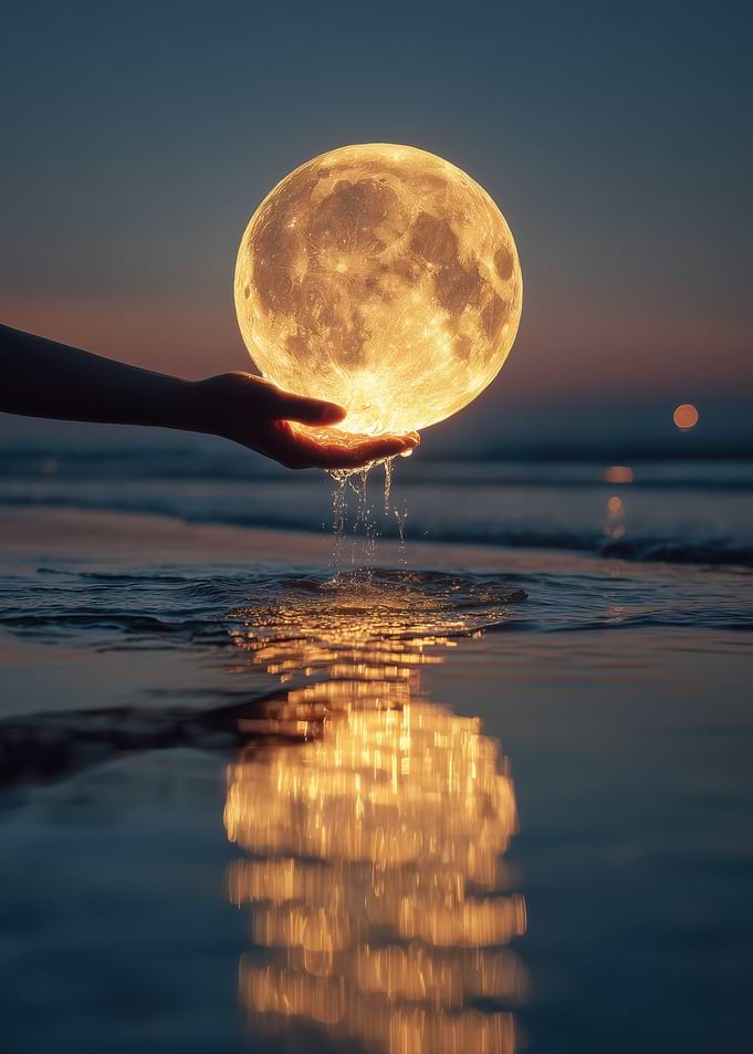 Moon in Hand at the Beach