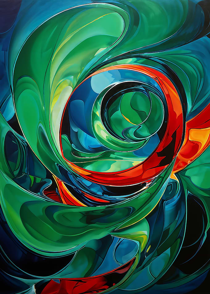 Abstract Swirls of Green, Blue, and Red
