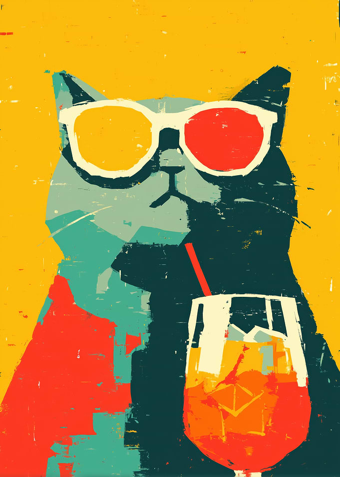 Cool Cat with Cocktail Art