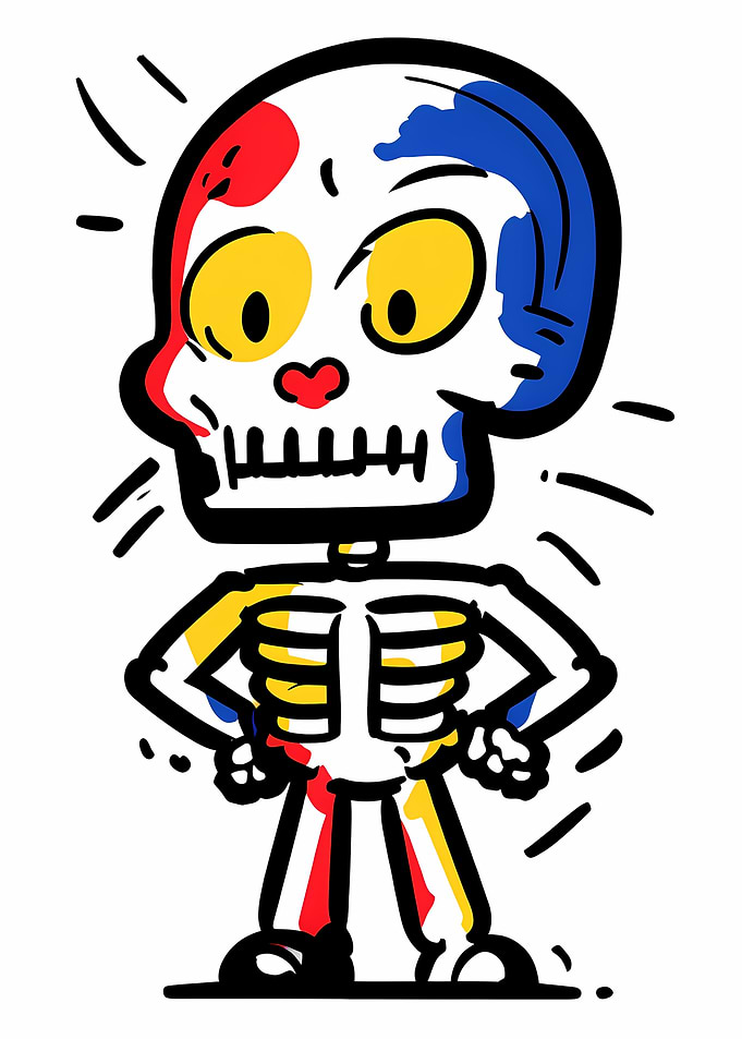 Cartoon Skeleton with Primary Colors