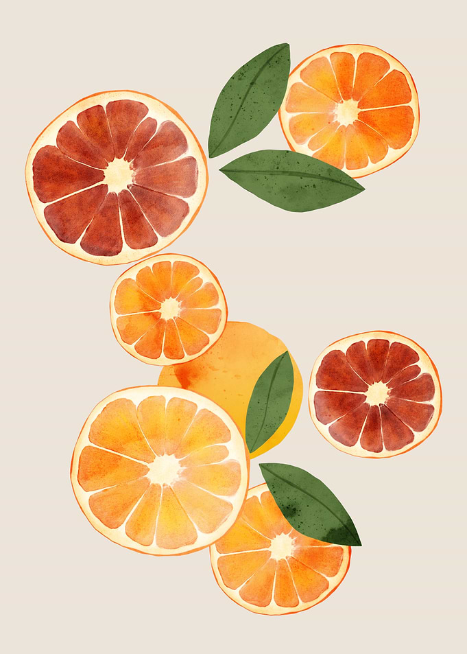 Watercolor Citrus Fruit and Leaves