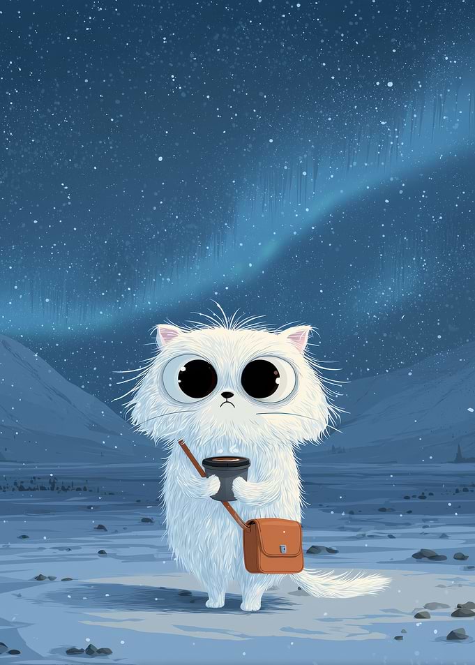 Cartoon Cat with Coffee in Aurora