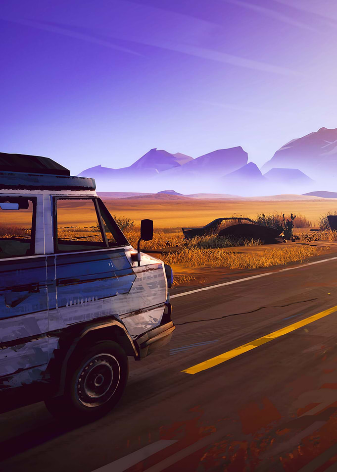 Desert Road Trip with Old Van