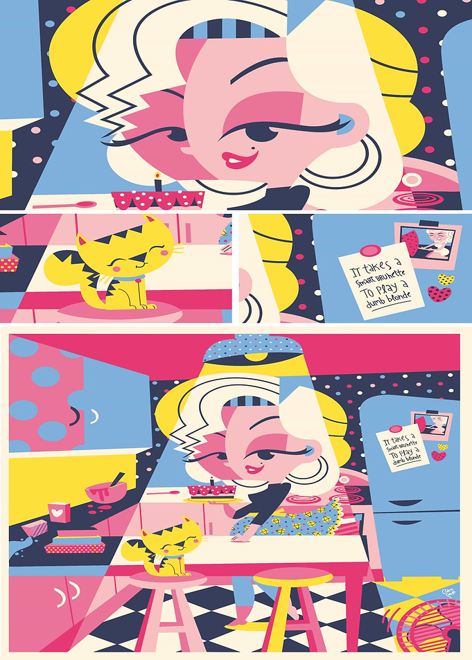Stylized Kitchen Scene with Blonde Woman