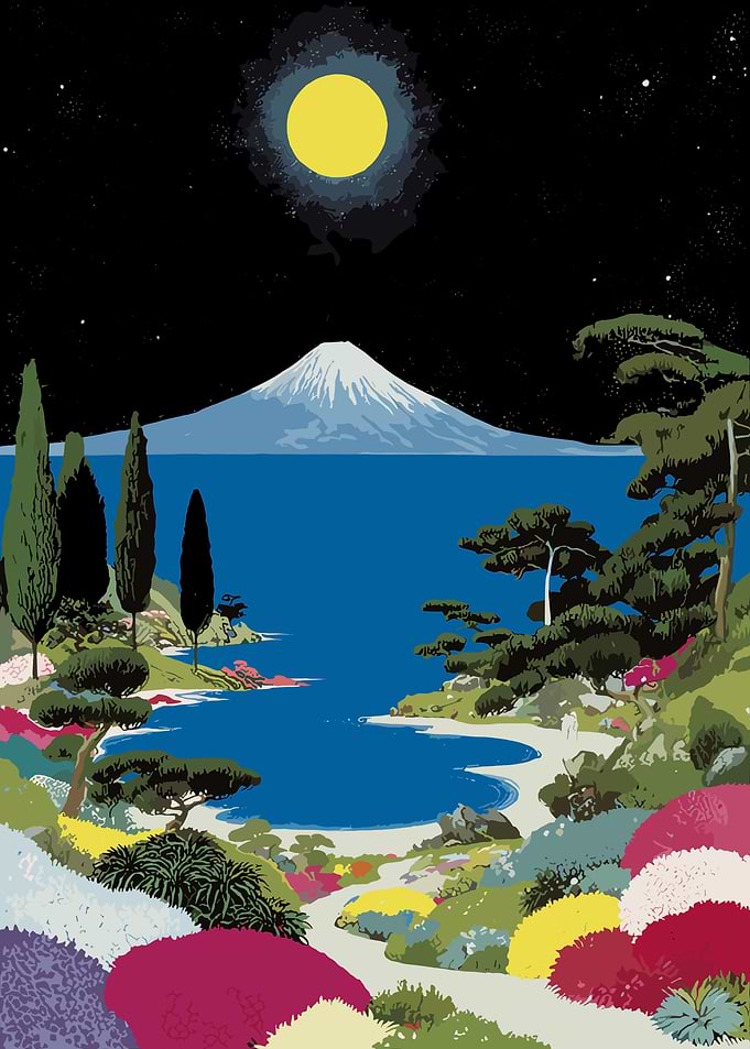 Japanese Landscape with Mount Fuji