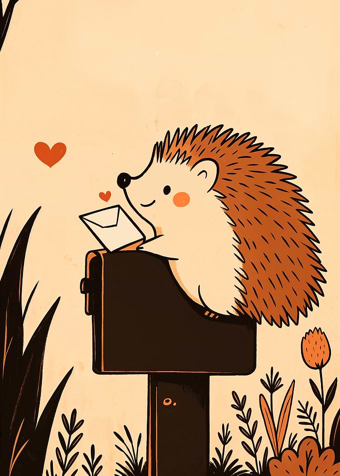 Hedgehog with Letter on Mailbox