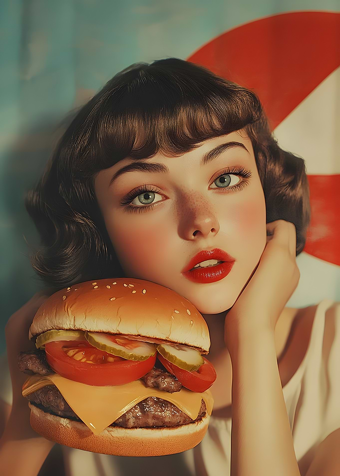 Girl With Burger - Good Food Poster
