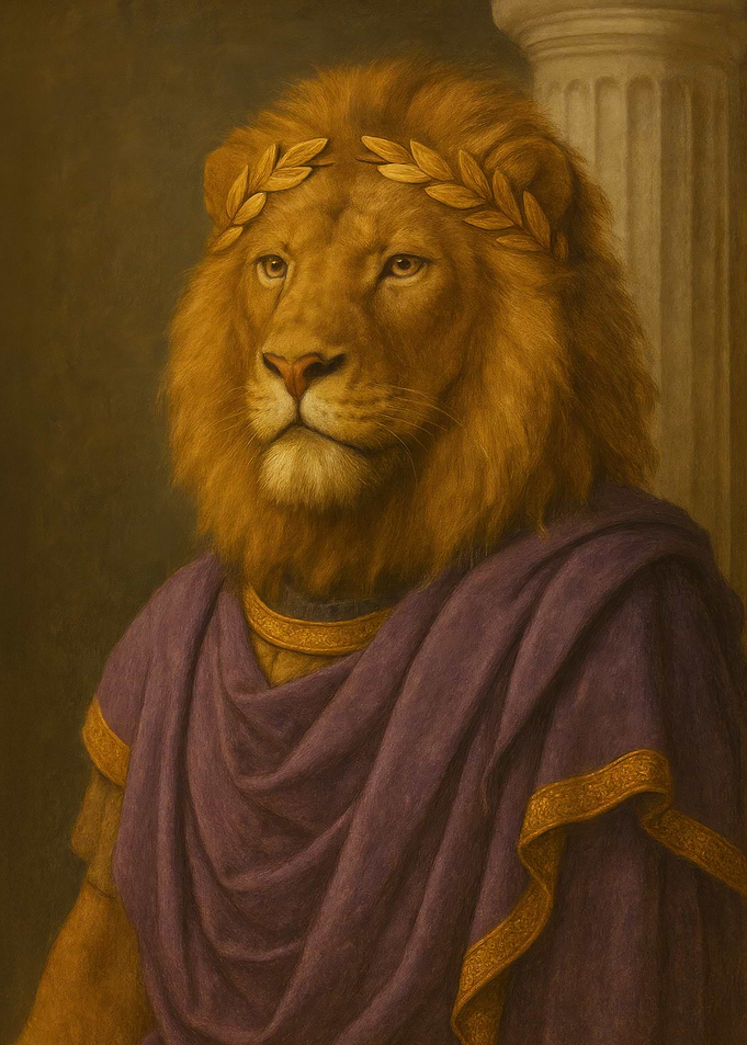Lion Portrait with Laurel Wreath - Imperial Lion Roman Emperor Portrai