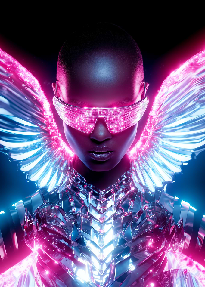 Cyberpunk Angel with Neon Wings