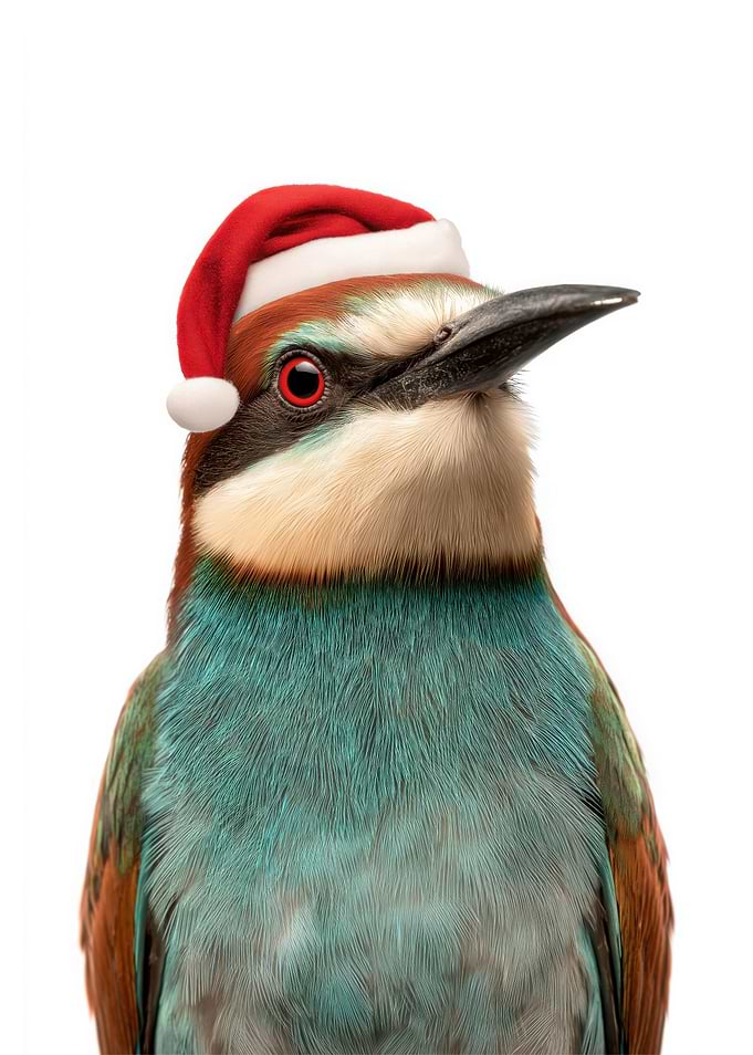 Festive Bee-eater Bird with Santa Hat