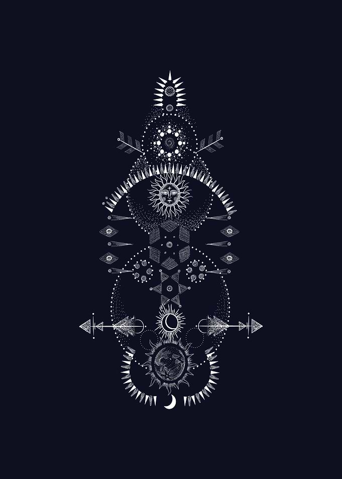 Celestial Totem: Sun, Moon, and Stars