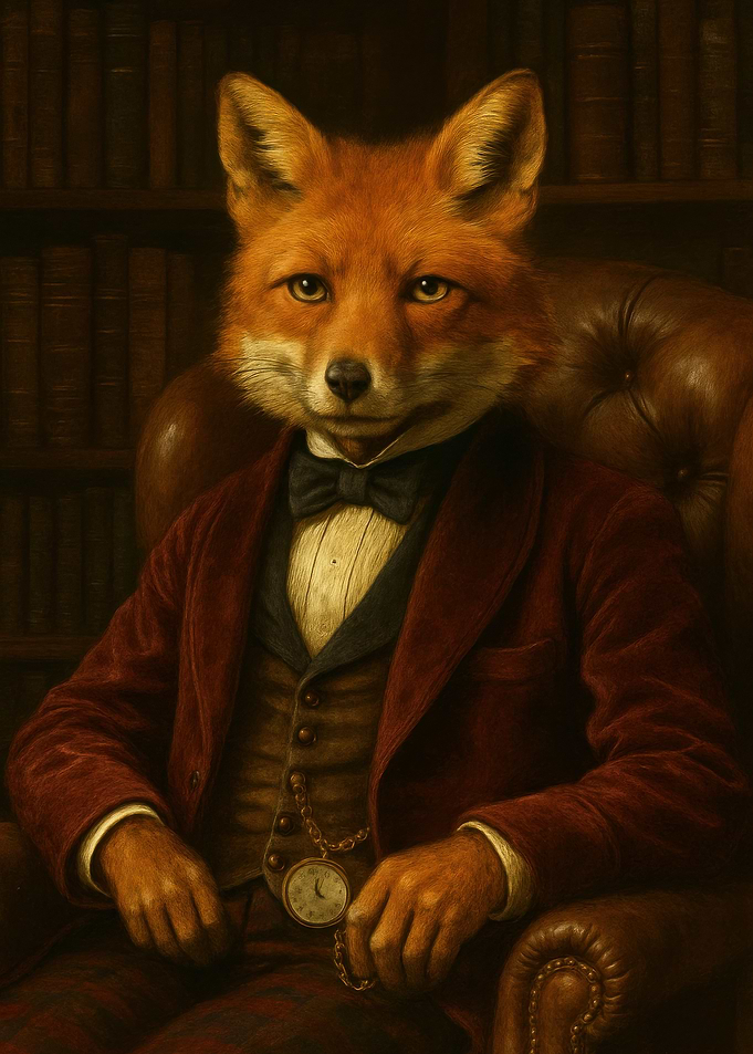 Fox Gentleman Portrait - Distinguished Fox Gentleman in Library
