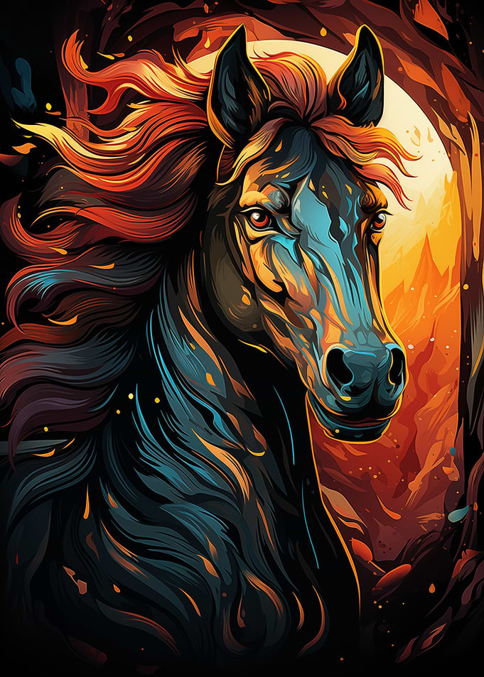 Majestic Horse Portrait with Fiery Mane